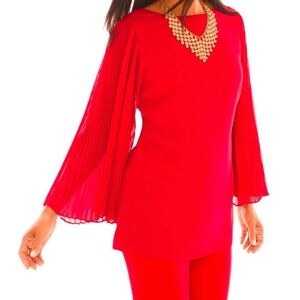 CHICO'S Plisse Accordion Sleeve Top Red Long‎ Sleeve Women’s Size XL (Chicos 3)